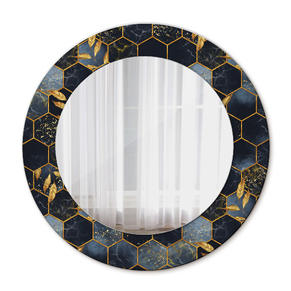 Espelho de parede circular decorativo Hexágono de mármore