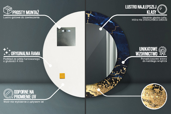 Espelho de parede circular decorativo Mármore azul