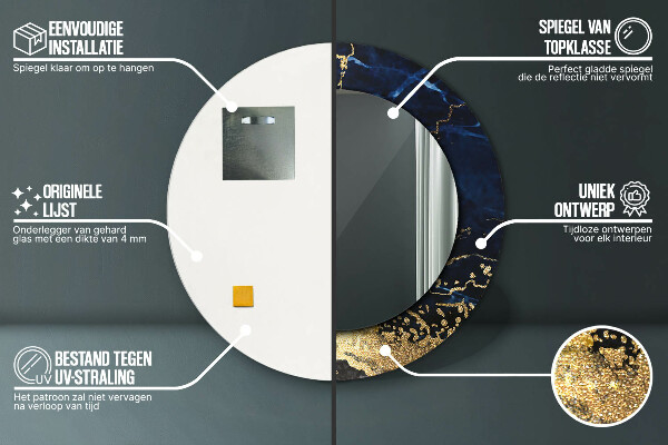 Espelho de parede circular decorativo Mármore azul