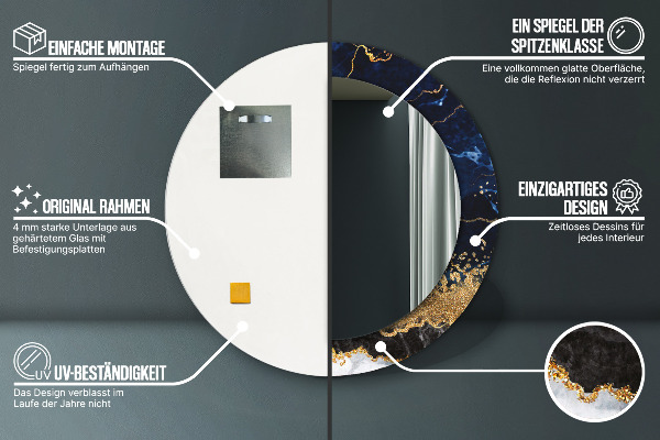 Espelho de parede circular decorativo Mármore azul