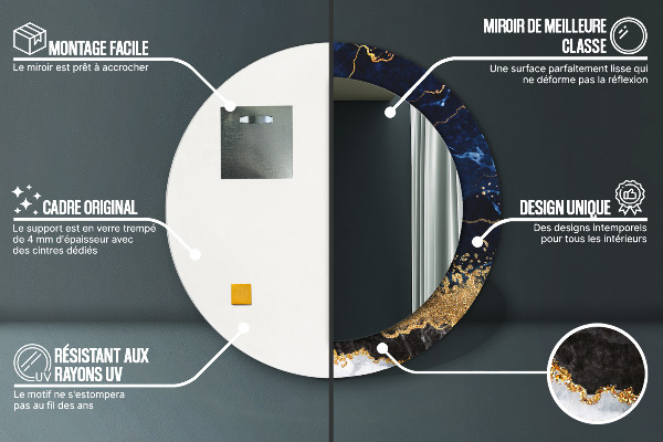 Espelho de parede circular decorativo Mármore azul