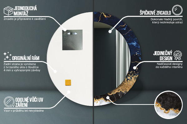 Espelho de parede circular decorativo Mármore azul
