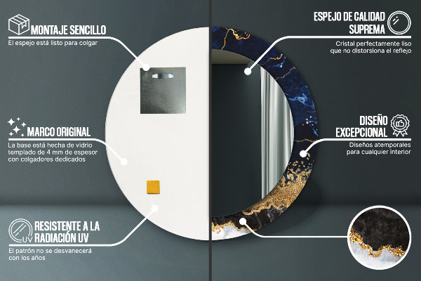 Espelho de parede circular decorativo Mármore azul
