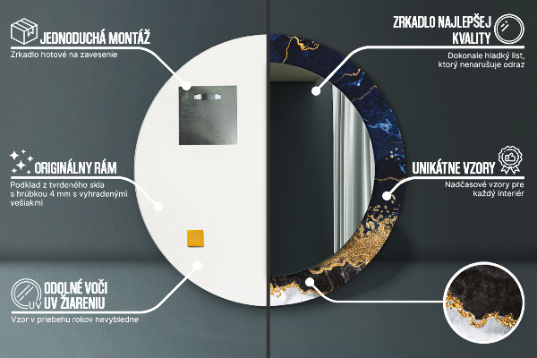 Espelho de parede circular decorativo Mármore azul