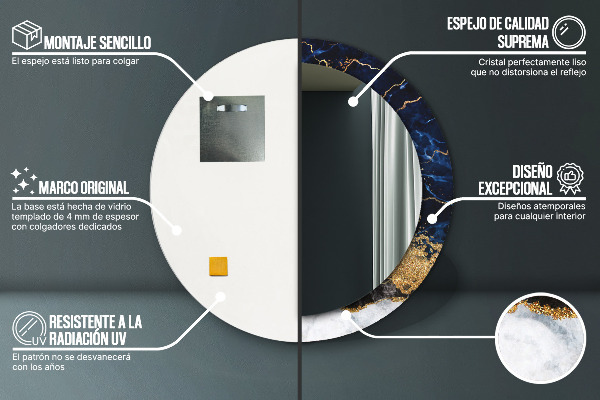 Espelho de parede circular decorativo Mármore azul