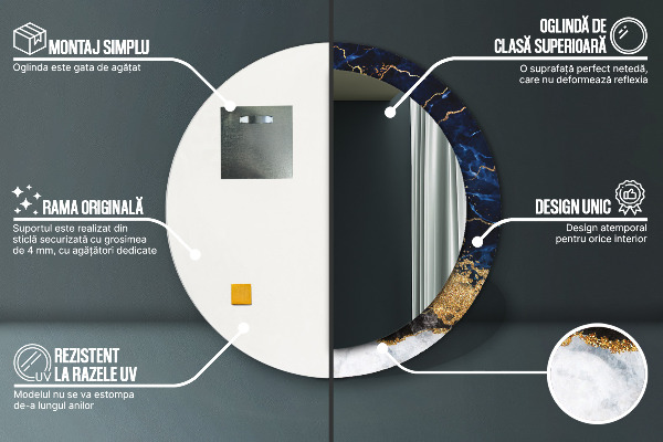 Espelho de parede circular decorativo Mármore azul