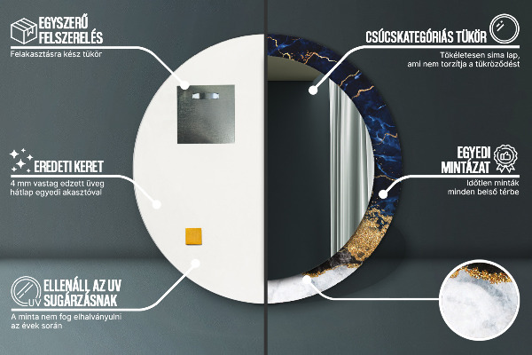 Espelho de parede circular decorativo Mármore azul