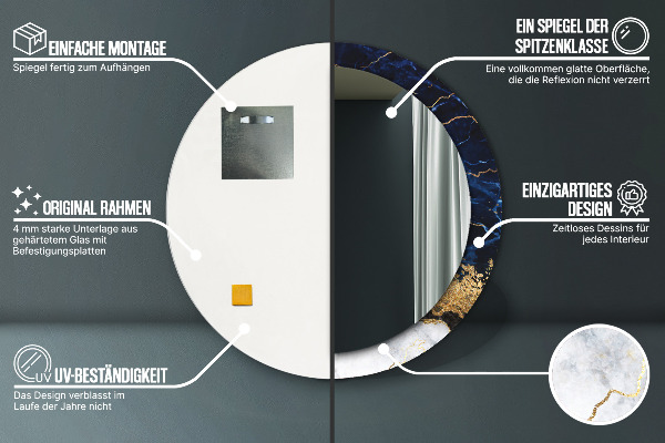 Espelho de parede circular decorativo Mármore azul