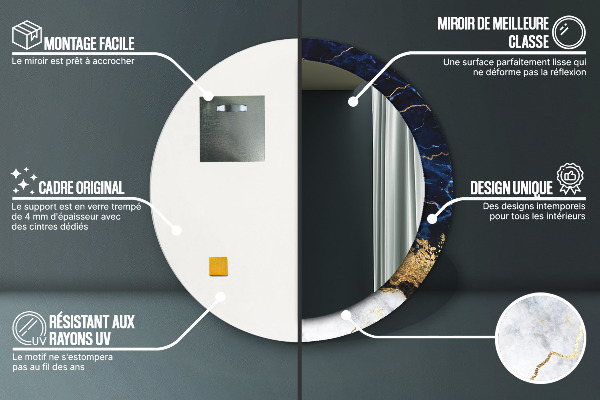 Espelho de parede circular decorativo Mármore azul