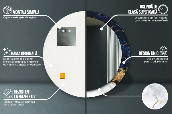 Espelho de parede circular decorativo Mármore azul