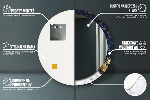 Espelho de parede circular decorativo Mármore azul