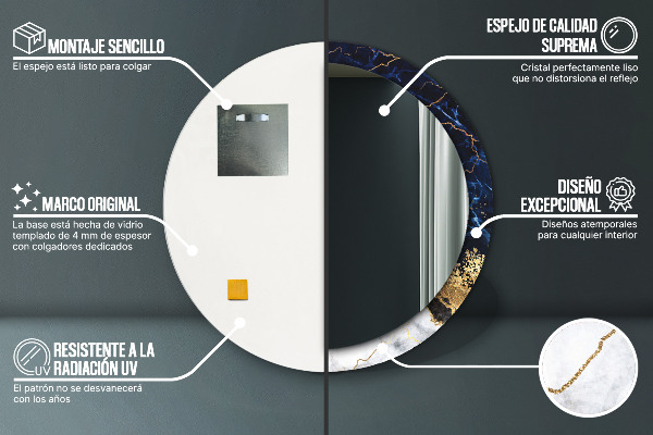 Espelho de parede circular decorativo Mármore azul
