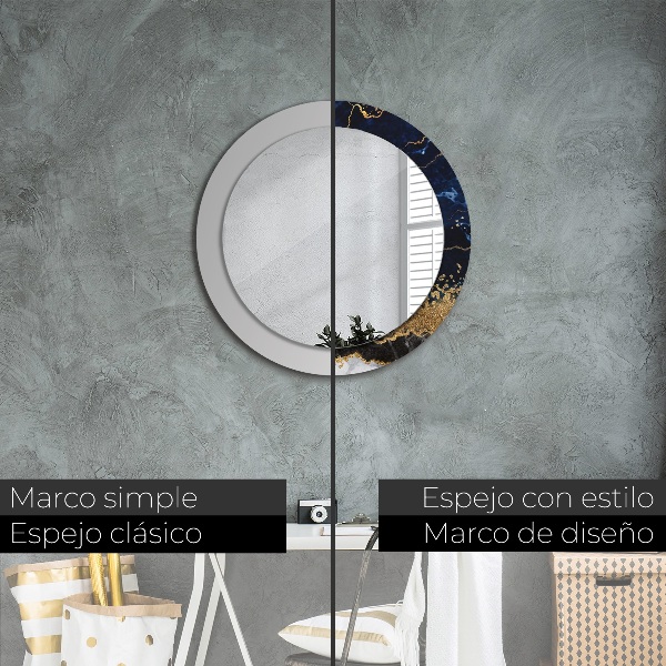 Espelho de parede circular decorativo Mármore azul