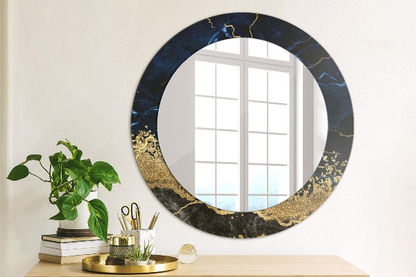 Espelho de parede circular decorativo Mármore azul