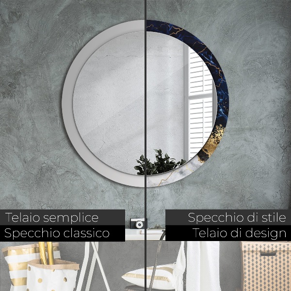 Espelho de parede circular decorativo Mármore azul