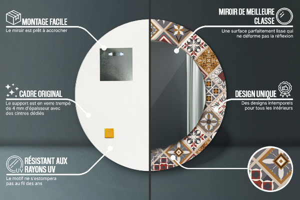 Espelho com moldura impressa redondo Padrão turco