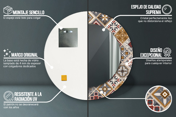 Espelho com moldura impressa redondo Padrão turco