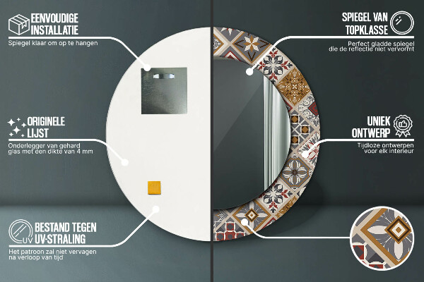 Espelho com moldura impressa redondo Padrão turco