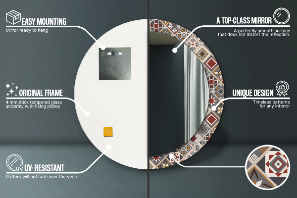 Espelho com moldura impressa redondo Padrão turco