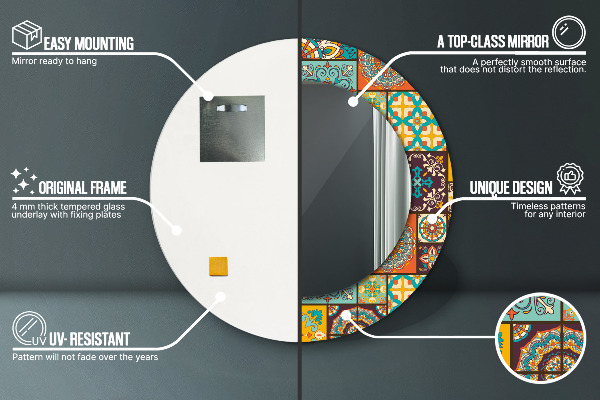 Espelho com moldura impressa redondo Padrão árabe