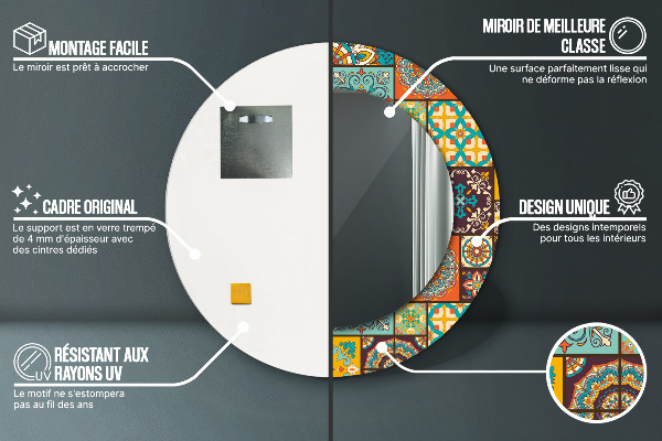 Espelho com moldura impressa redondo Padrão árabe