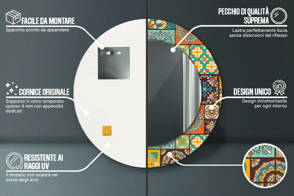 Espelho com moldura impressa redondo Padrão árabe