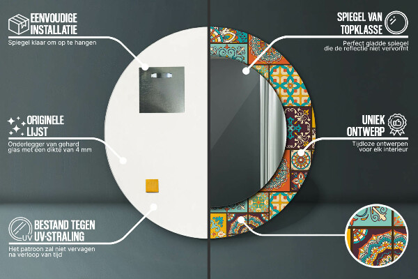 Espelho com moldura impressa redondo Padrão árabe