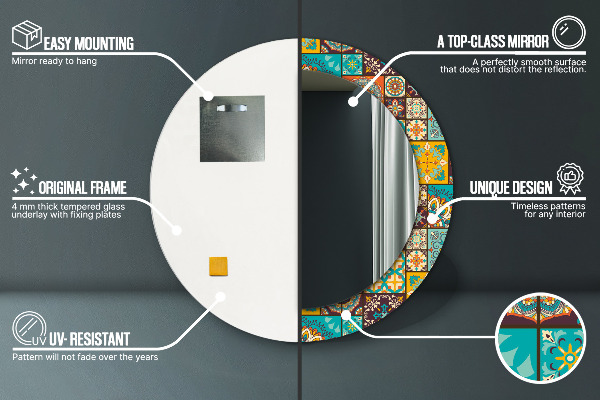 Espelho com moldura impressa redondo Padrão árabe