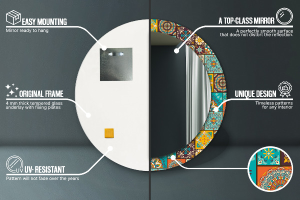 Espelho com moldura impressa redondo Padrão árabe