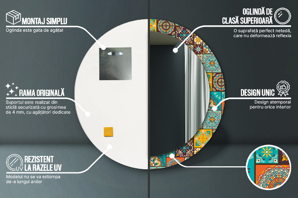 Espelho com moldura impressa redondo Padrão árabe