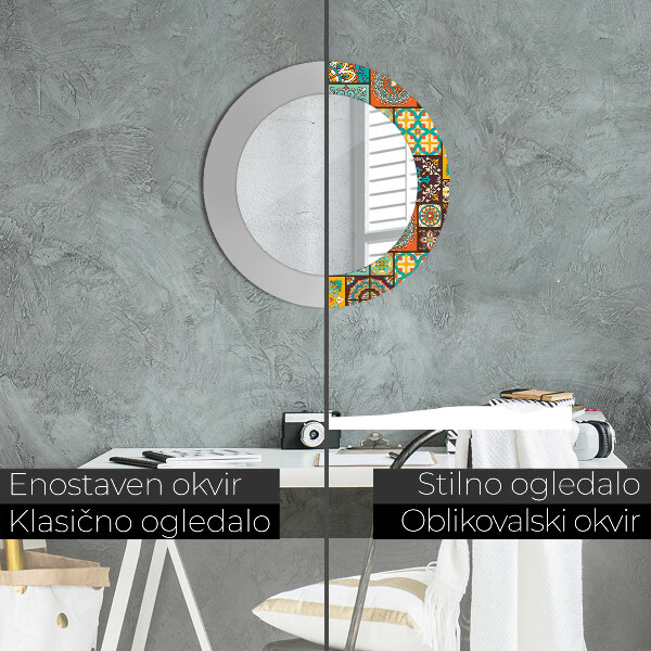 Espelho com moldura impressa redondo Padrão árabe