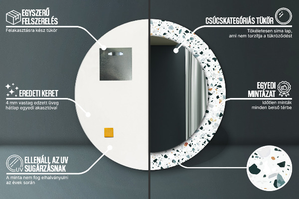 Espelho com moldura impressa redondo Pedra natural