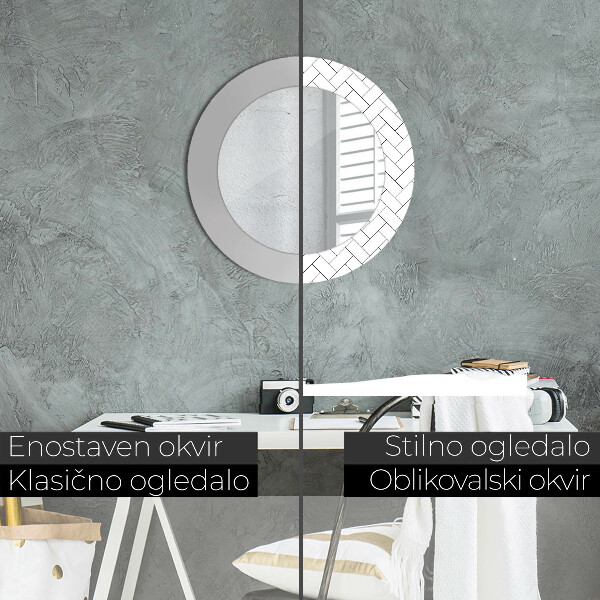 Espelho circular de parede decorativo Espinha de peixe