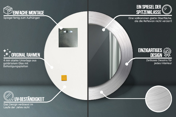 Espelho de parede circular decorativo Aço brilhante