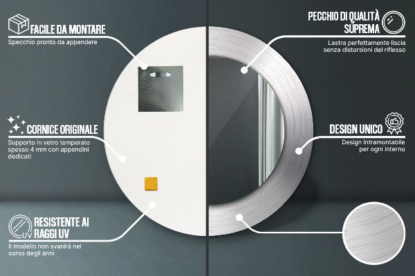 Espelho de parede circular decorativo Aço brilhante