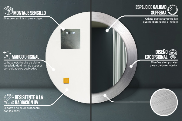 Espelho de parede circular decorativo Aço brilhante