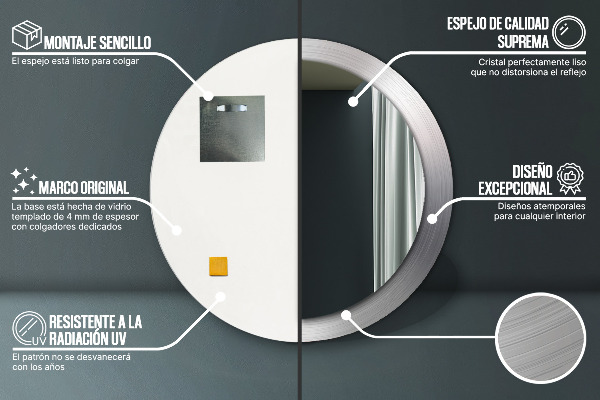 Espelho de parede circular decorativo Aço brilhante