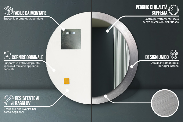 Espelho de parede circular decorativo Aço brilhante