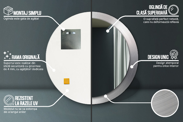 Espelho de parede circular decorativo Aço brilhante