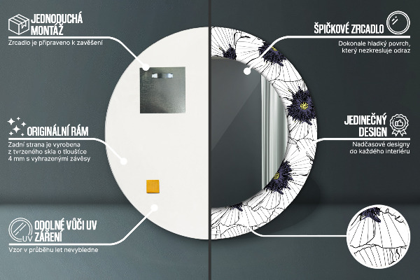 Espelho com moldura impressa redondo Composição de flores lineares