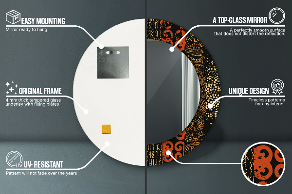 Espelho com moldura impressa redondo Padrão abstrato grunge