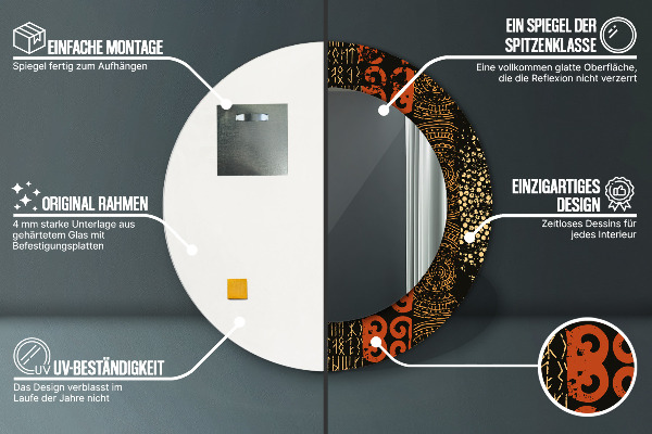 Espelho com moldura impressa redondo Padrão abstrato grunge