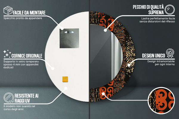 Espelho com moldura impressa redondo Padrão abstrato grunge