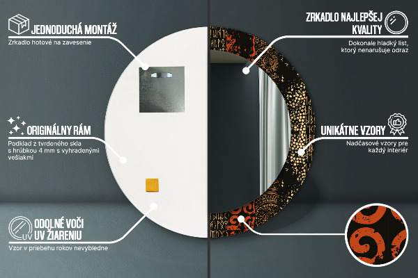 Espelho com moldura impressa redondo Padrão abstrato grunge