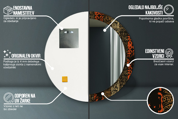 Espelho com moldura impressa redondo Padrão abstrato grunge