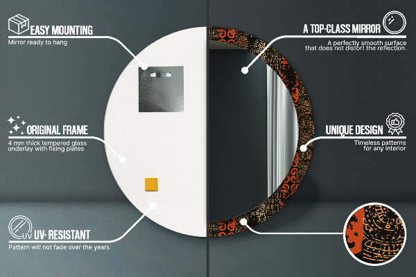 Espelho com moldura impressa redondo Padrão abstrato grunge