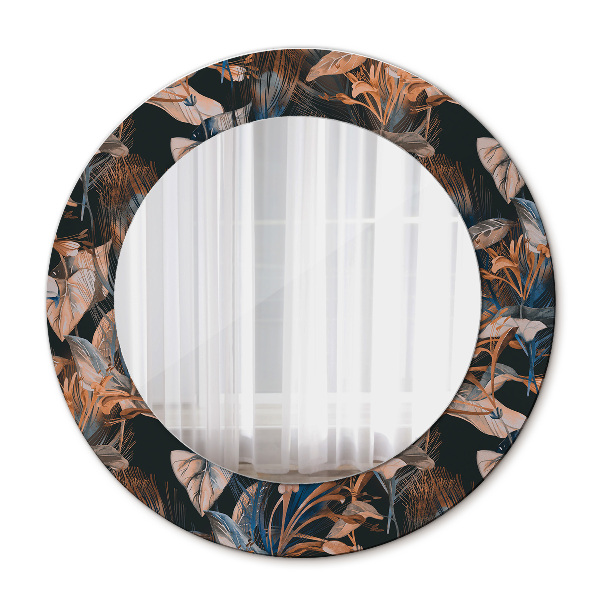 Espelho circular de parede decorativo Folhas tropicais escuras