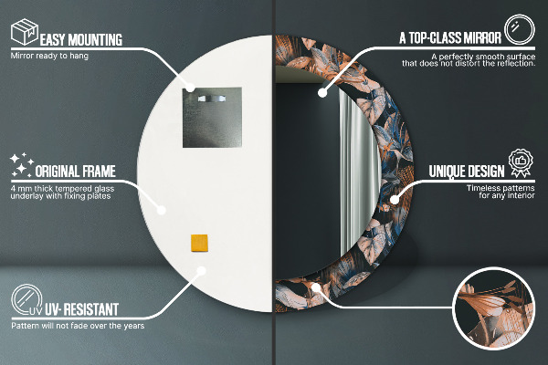 Espelho circular de parede decorativo Folhas tropicais escuras