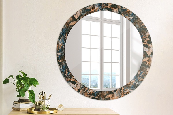 Espelho circular de parede decorativo Folhas tropicais escuras