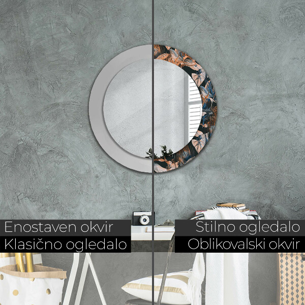 Espelho circular de parede decorativo Folhas tropicais escuras